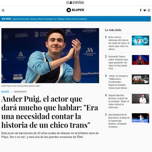 Representante Ander Puig, Actor, Identidades, Representante de actores, Tinglao Management, Madrid, Ander Puig Actor Trans Elite, Nuevo reparto Élite, sexta temporada elite